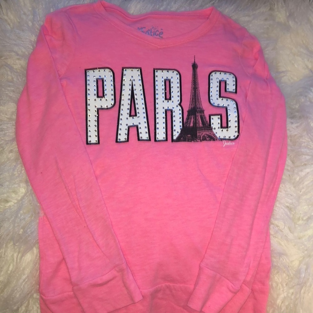 🌷Justice long sleeve pink top Paris written on it